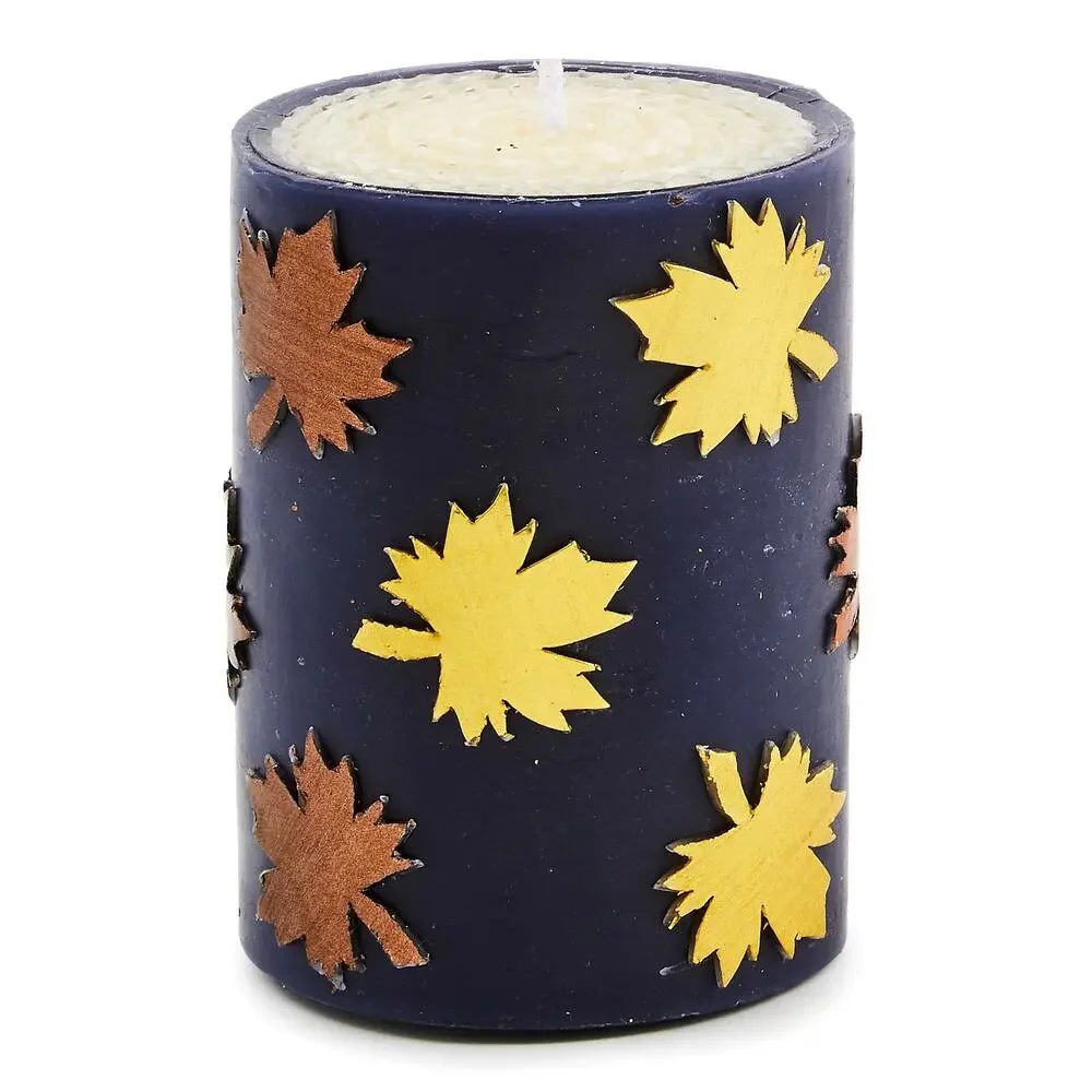 MACKENZIE-CHILDS Maple Leaf Navy 4″ Pillar Candle NEW